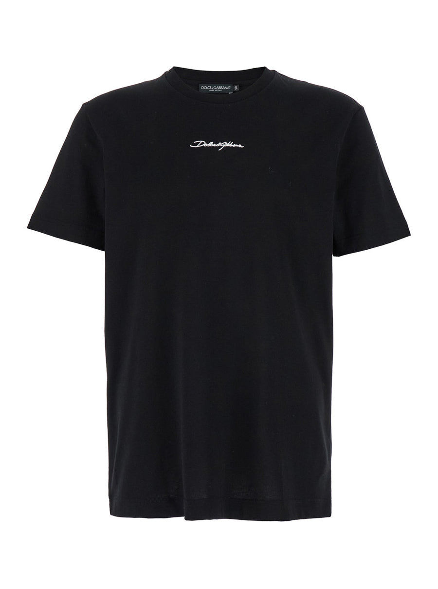 T-Shirt With Signature Logo Black Cotton T-shirts