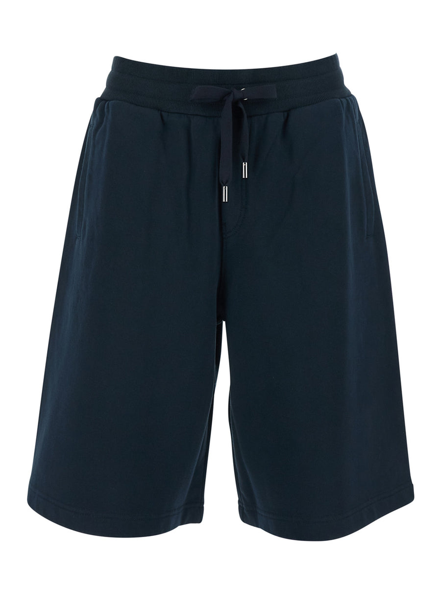 Bermuda Shorts Blue Elastic Waist Cotton