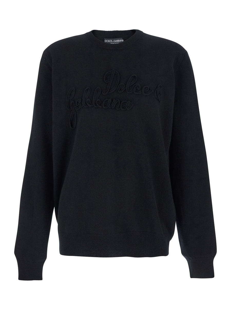 Crew Neck Sweater Black Wool Virgin Tops