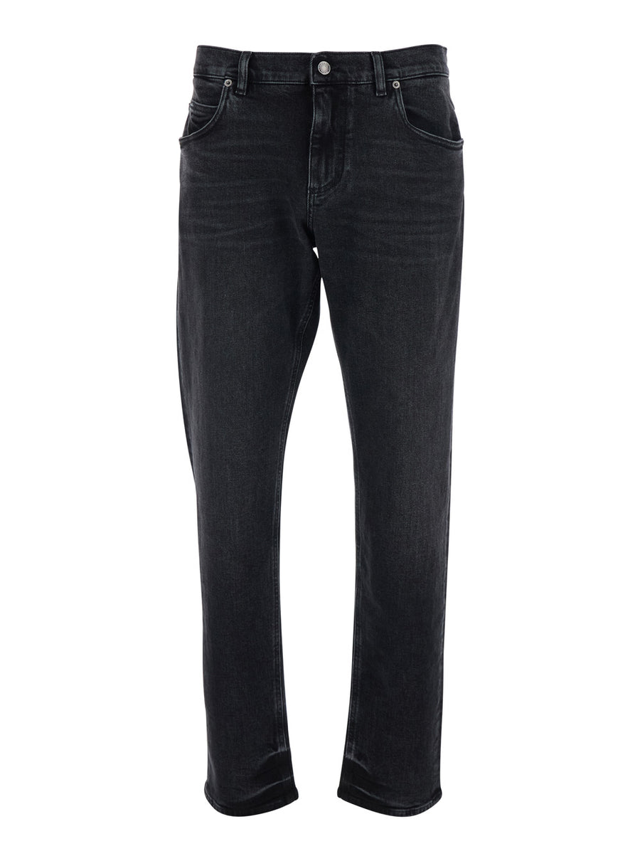 Jeans With Logo Patch, Black Cotton
