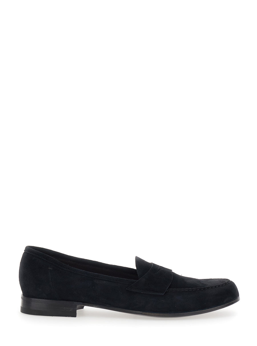 Loafers Rounded Toe Blue Suede Calf Leather