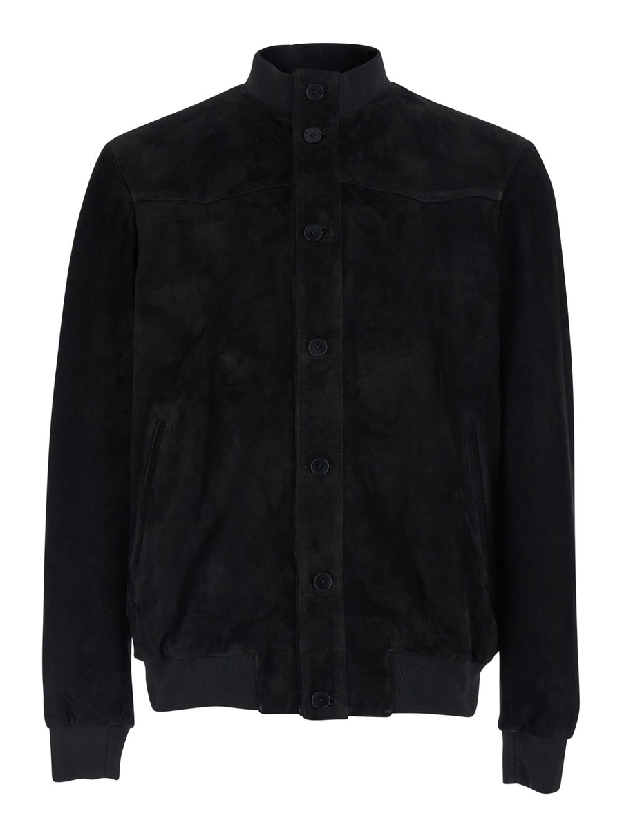 Jacket High-Collar Suede Black Leather Coat