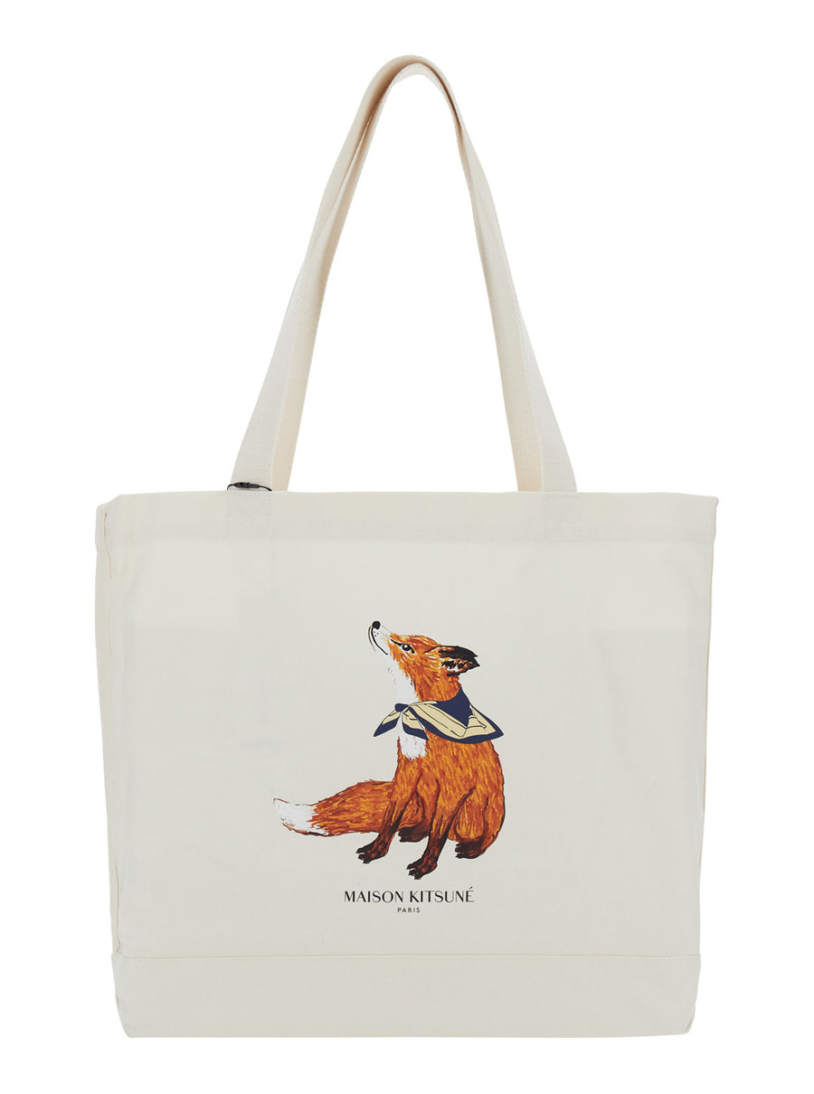 Shoulder Bag Dreaming Fox Tote White Cotton