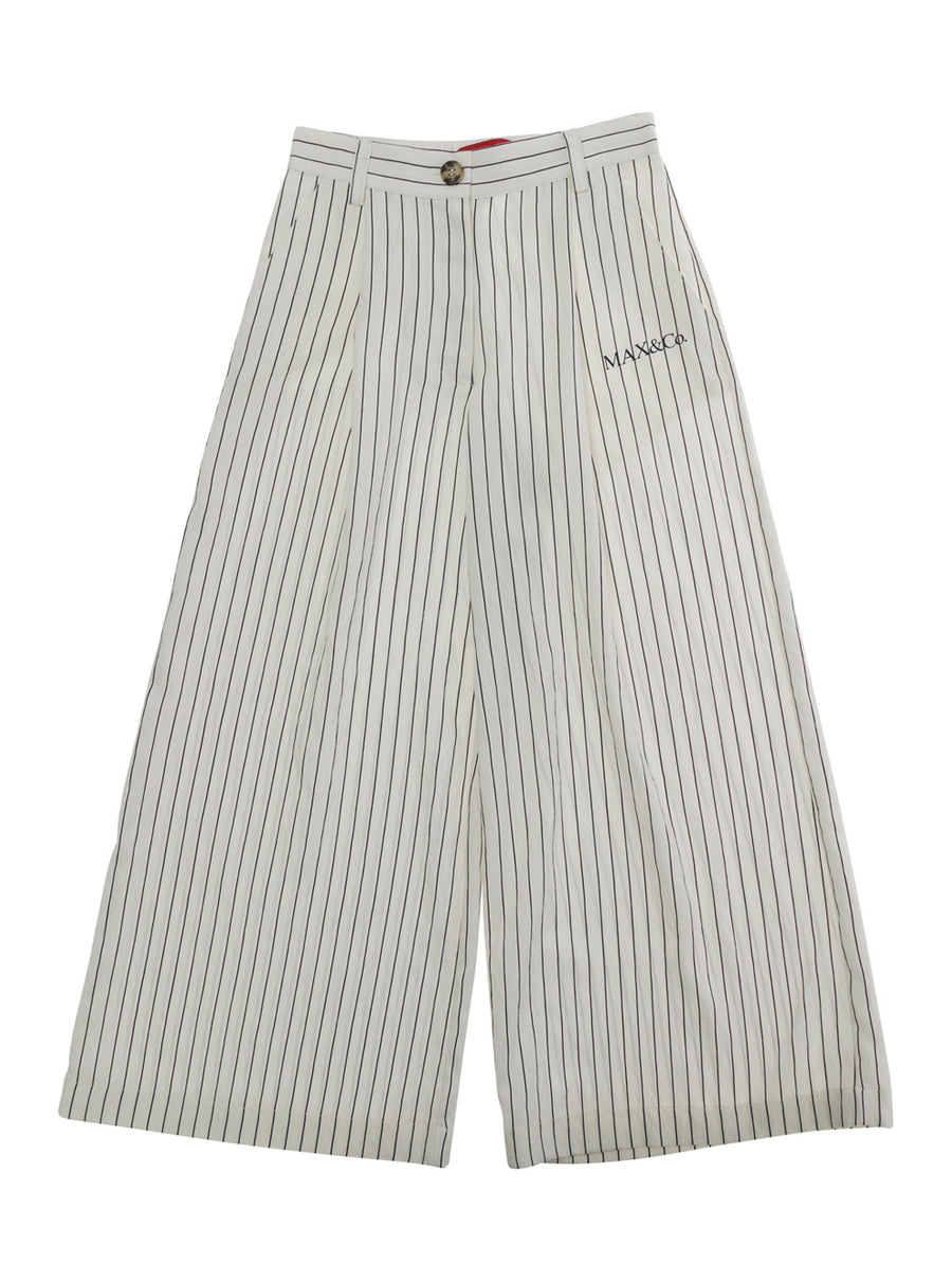 Elastic-Waist Straight Pants White Viscose Trousers