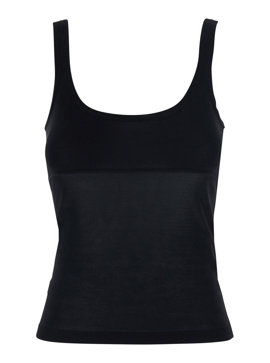 Top With Round Neck Black Viscose Tops