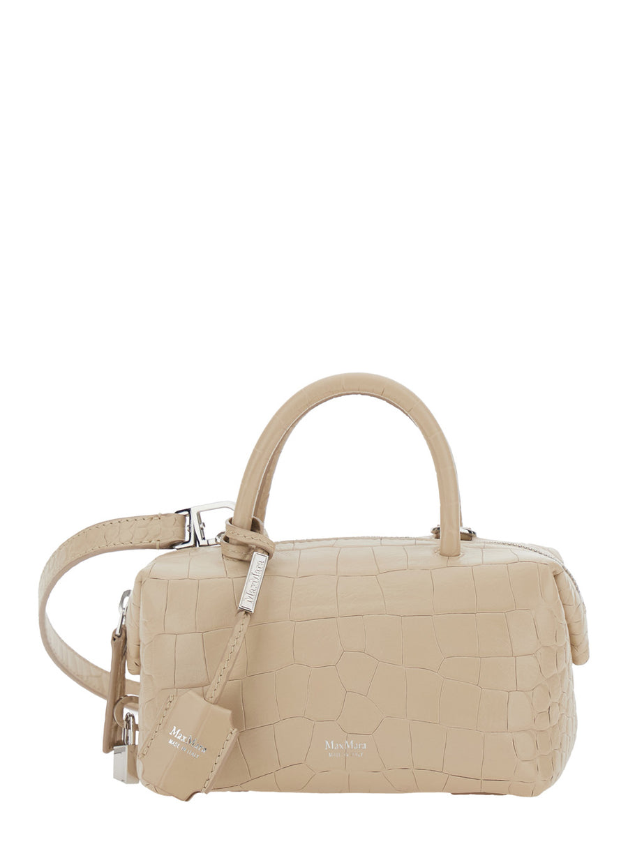 Handbag Holdall Beige Crocodile-Embossed Leather Lambskin Handbags