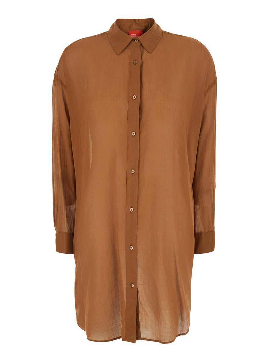 Long Shirt C400 Brown Cotton Blouses