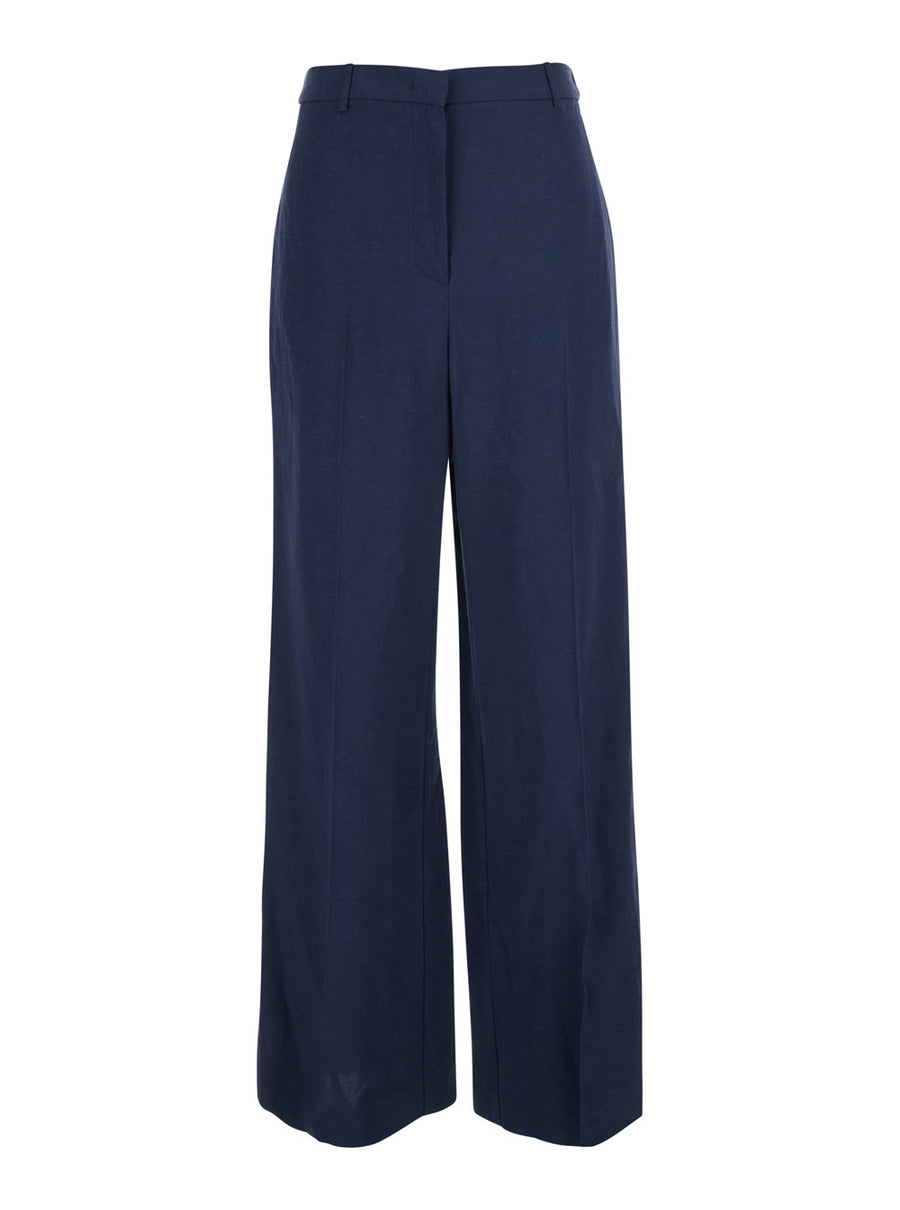 Trousers High-Waist Blue Cotton