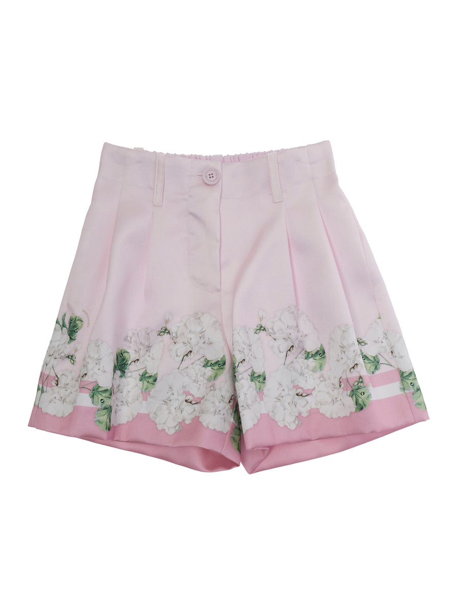 Bermuda Shorts Pink Floral Print Polyester