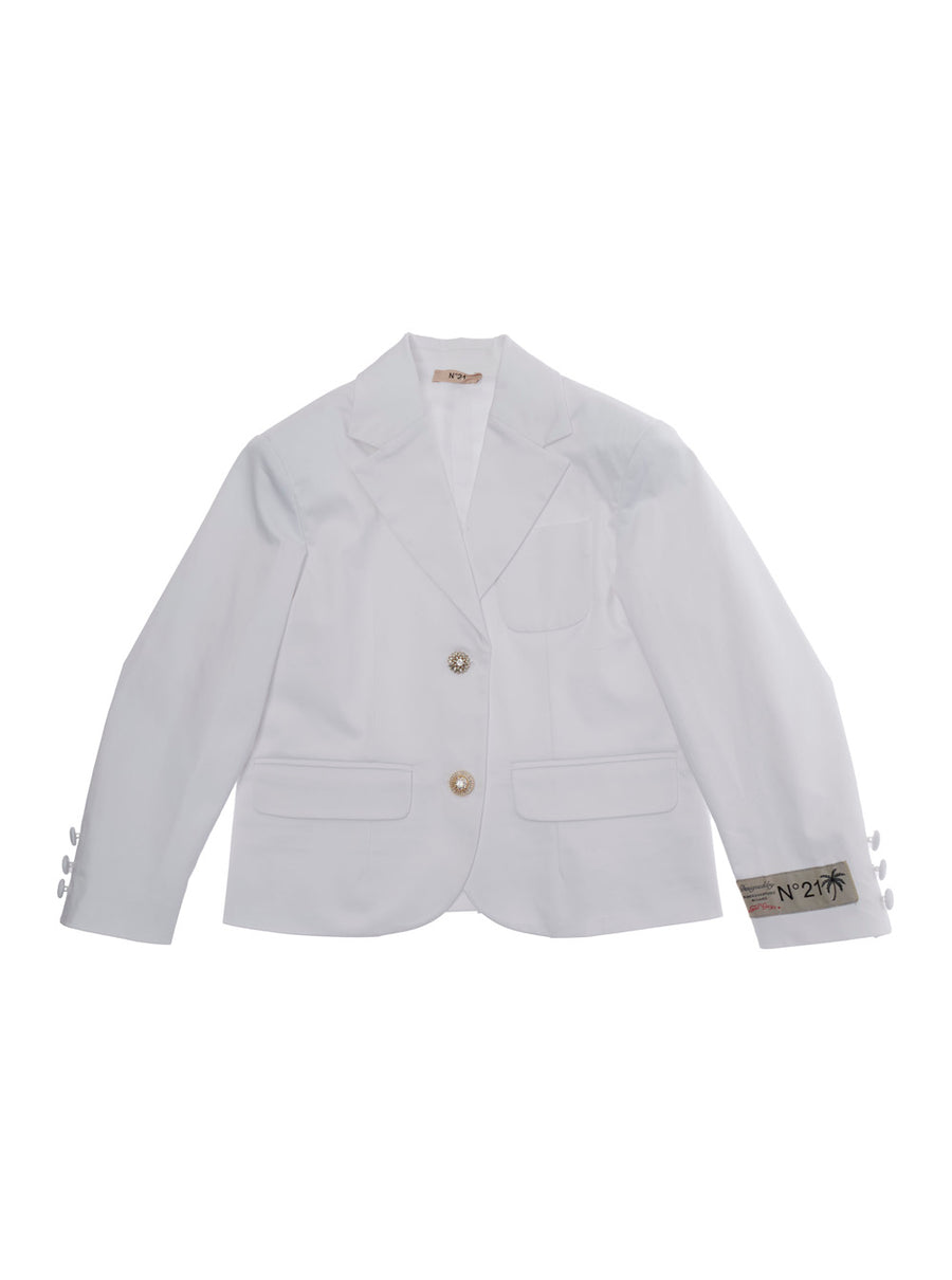 Girls Jacket Notch Lapels White Cotton Blazers