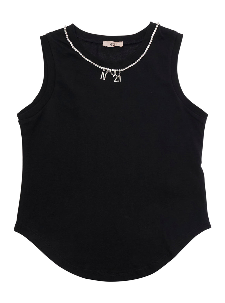 Sleeveless Top Black Cotton Tops