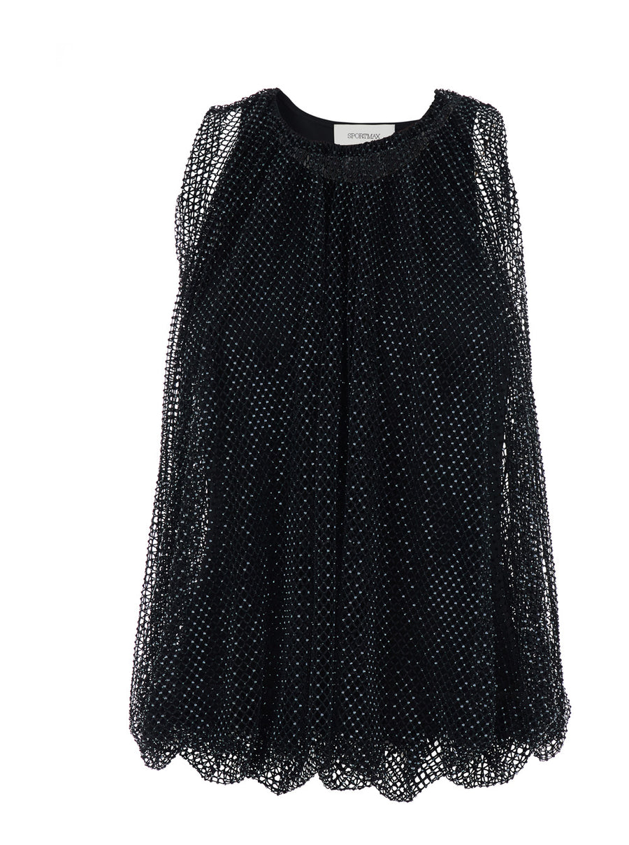 Top With Mesh And Rhinestones, Black Shell: Polyester Tops