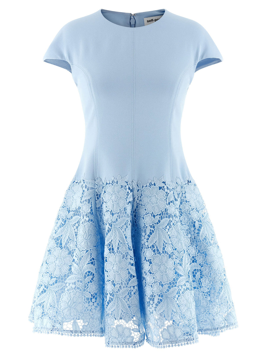 Self-Portrait Crepe and Lace Dress — Blue