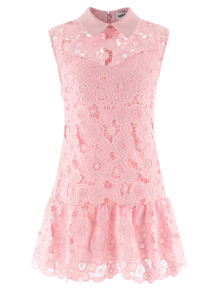 Self-Portrait Openwork Lace Collared Dress — Pink