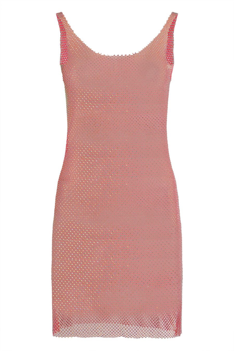 Knitted Mesh Dress With Rhinestones Pink Polyester