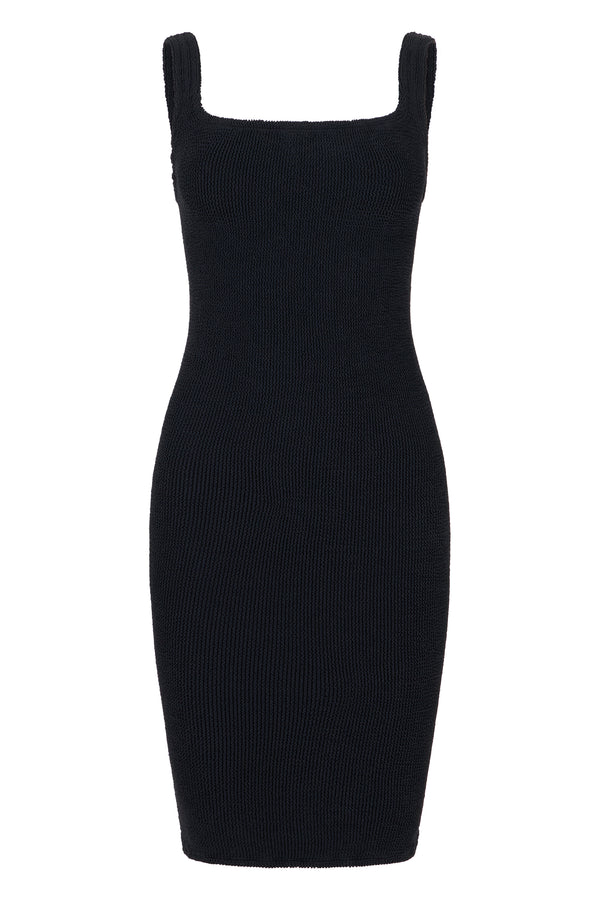 Midi Dress Square Neck Black Polyamide