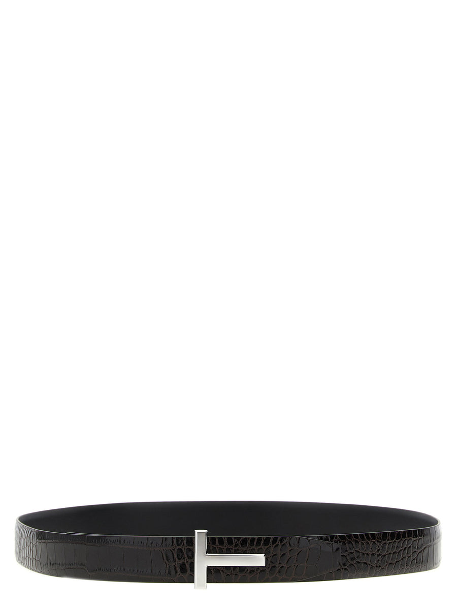 Tom Ford Reversible Crocodile Leather Belt — Black