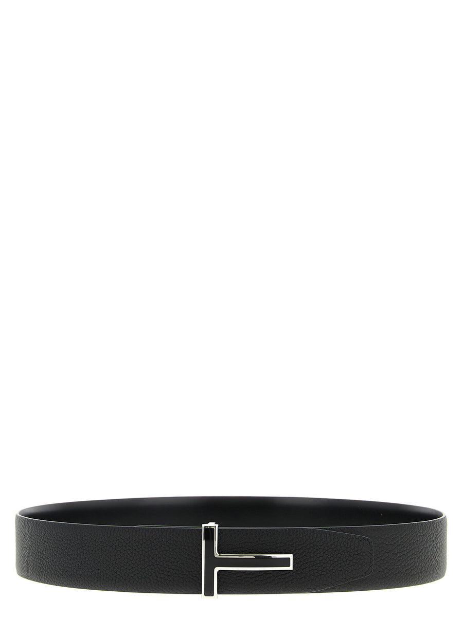 Tom Ford Reversible Hammered and Smooth Leather Belt — Black