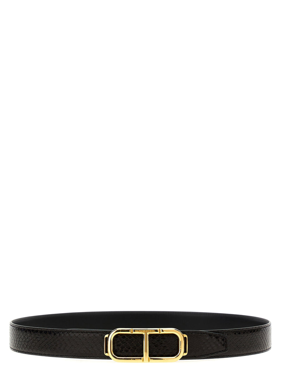 Tom Ford Reversible Python-Print Leather Belt — Black