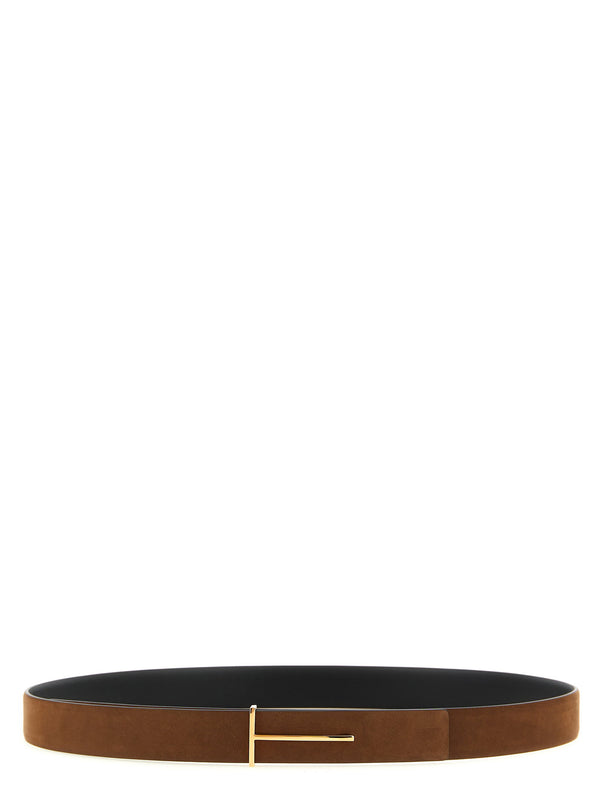 Tom Ford Reversible Slim T Belt — Brown