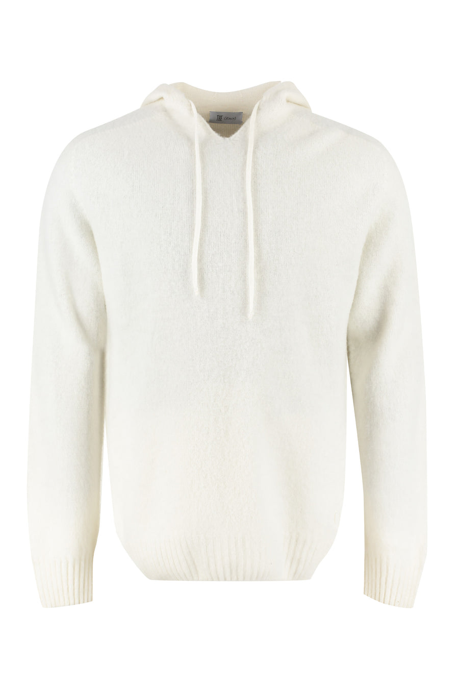 Knit Hoodie With Ribbed Edges Ivory Lambswool Knitwear
