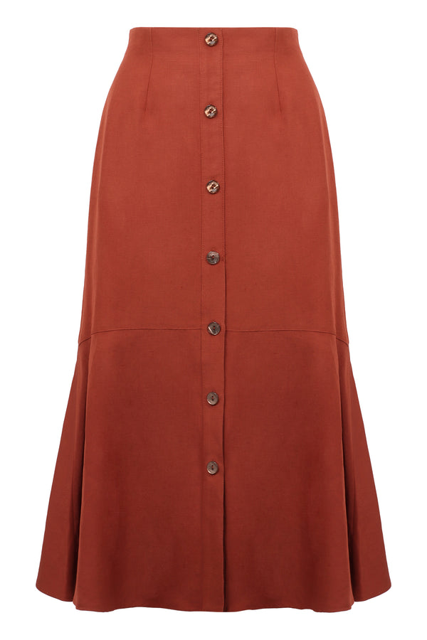 Red A-Line Midi Skirt Silk