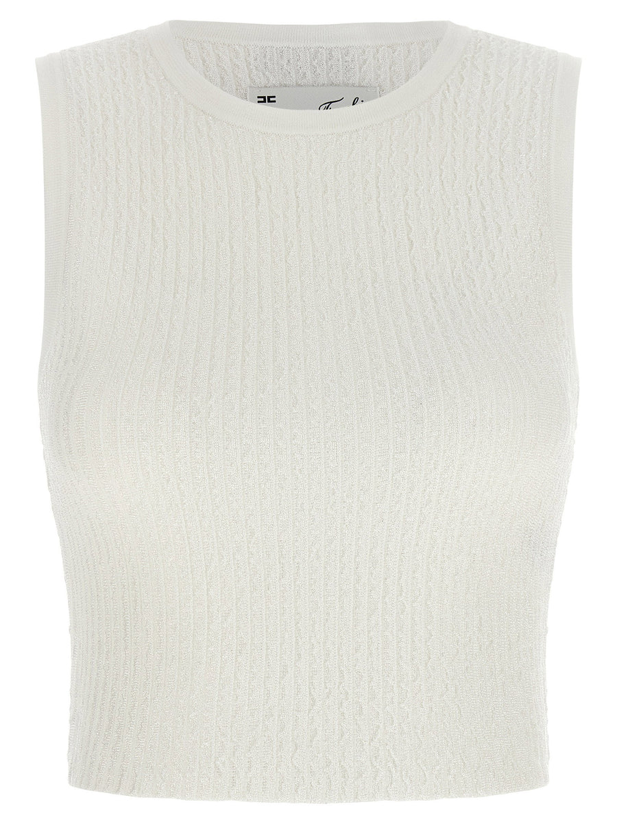 Elisabetta Franchi Ribbed Crop Tank Top — White