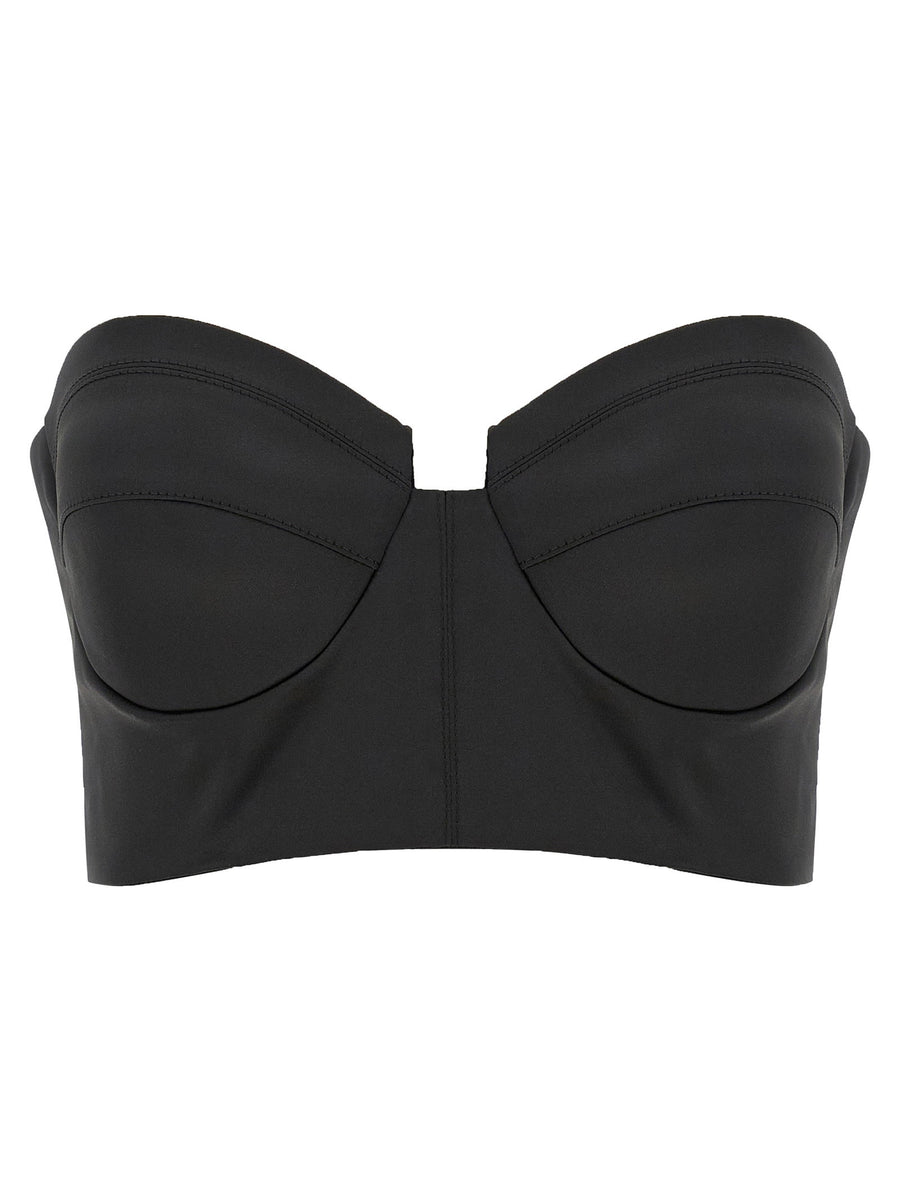 Elisabetta Franchi Structured Satin Bustier Top — Black