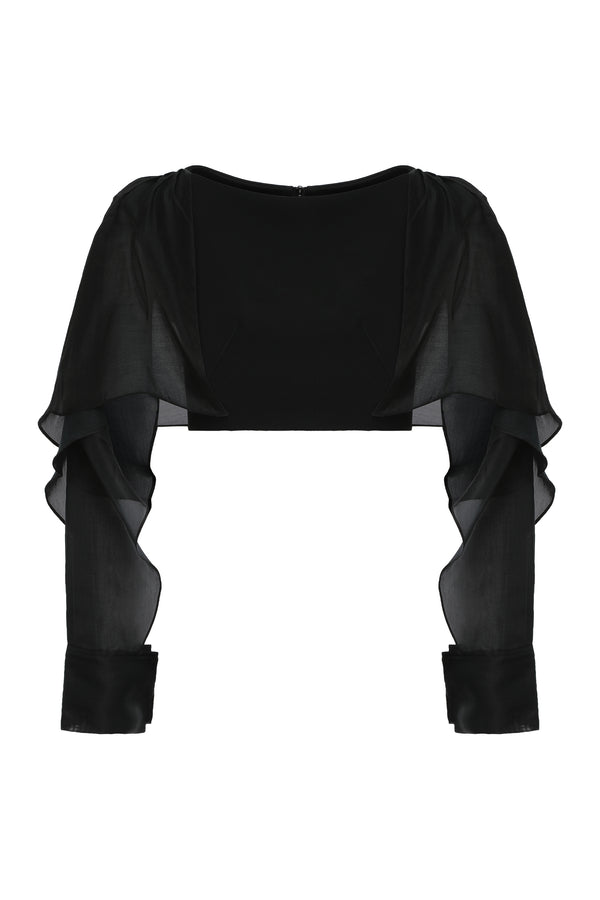 Cropped Cape Black Polyester Blouses