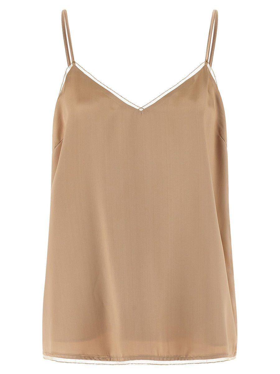 Fabiana Filippi Liquid Satin Lingerie Tank Top — Beige