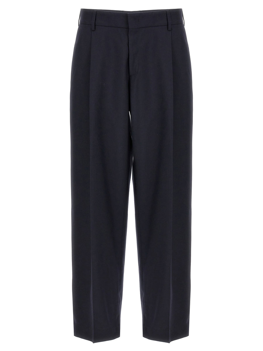 Cellar Door Front-Pleat Wool Blend Trousers — Black