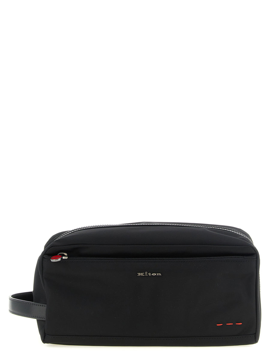Kiton Structured Leather-Trimmed Travel Wallet — Black