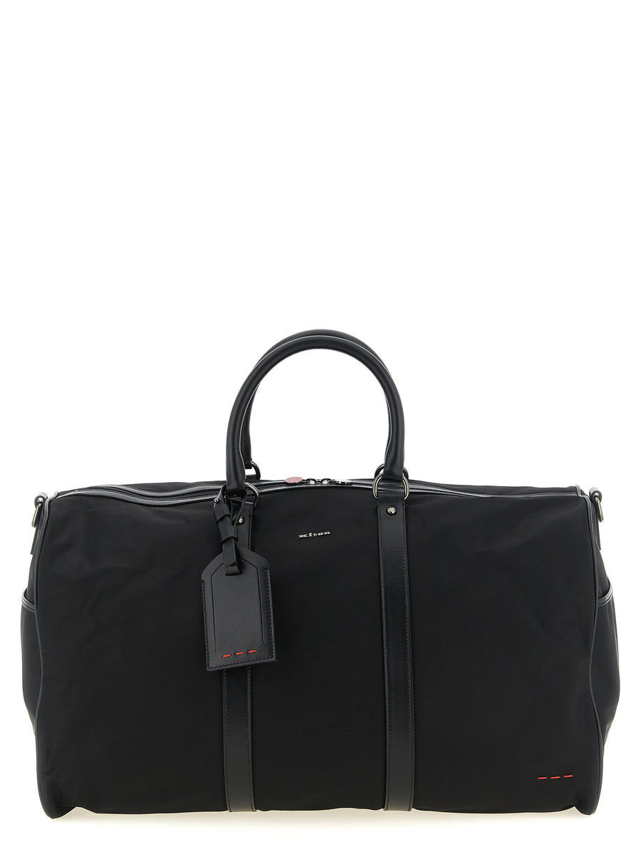 Kiton Technical Fabric with Leather Trim Duffel Bag — Black