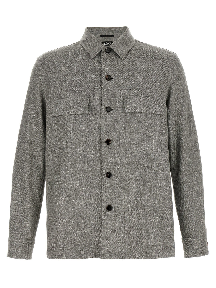 Zegna Linen and Silk Crossover Overshirt — Grey