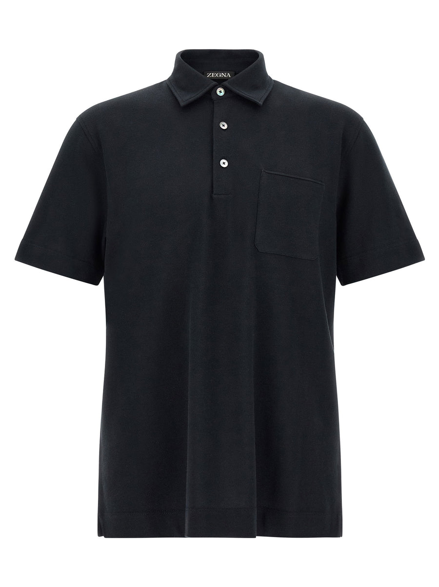 Zegna Piquet Cotton Polo — Black