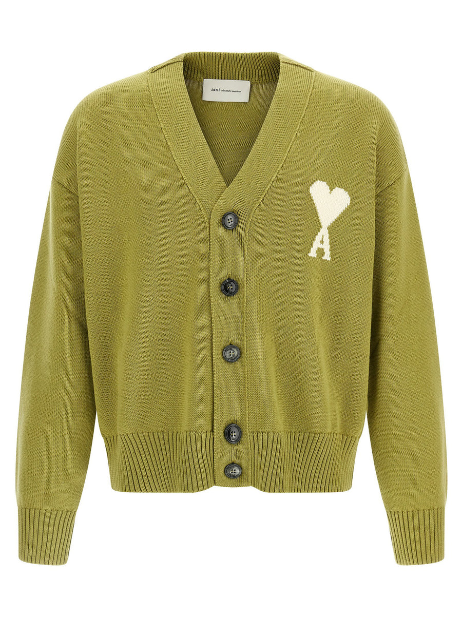 Ami Paris Cardigan — Moss Green
