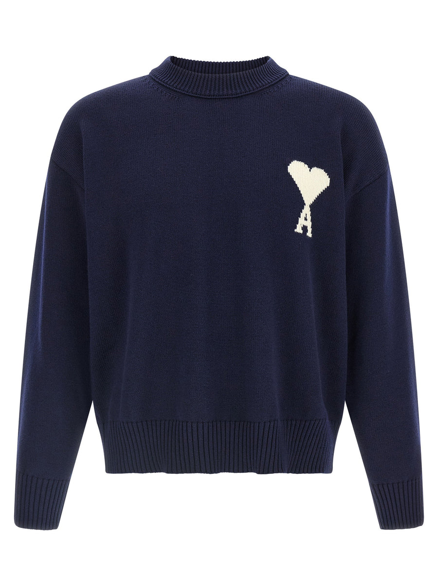 Ami Paris Intarsia Heart-Embellished Sweater — Navy