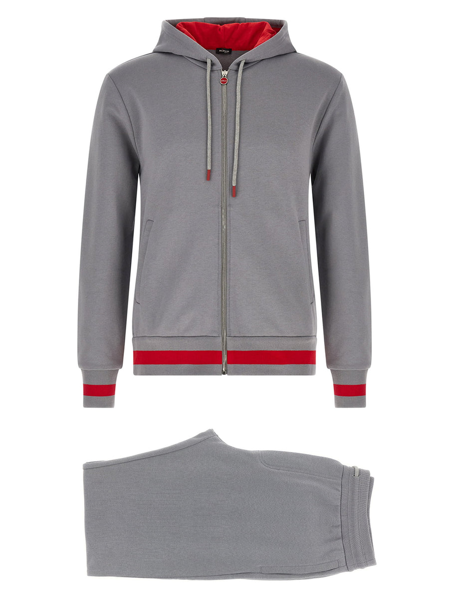 Kiton Cotton Tracksuit with Contrast Bands Pant Suit — Gray