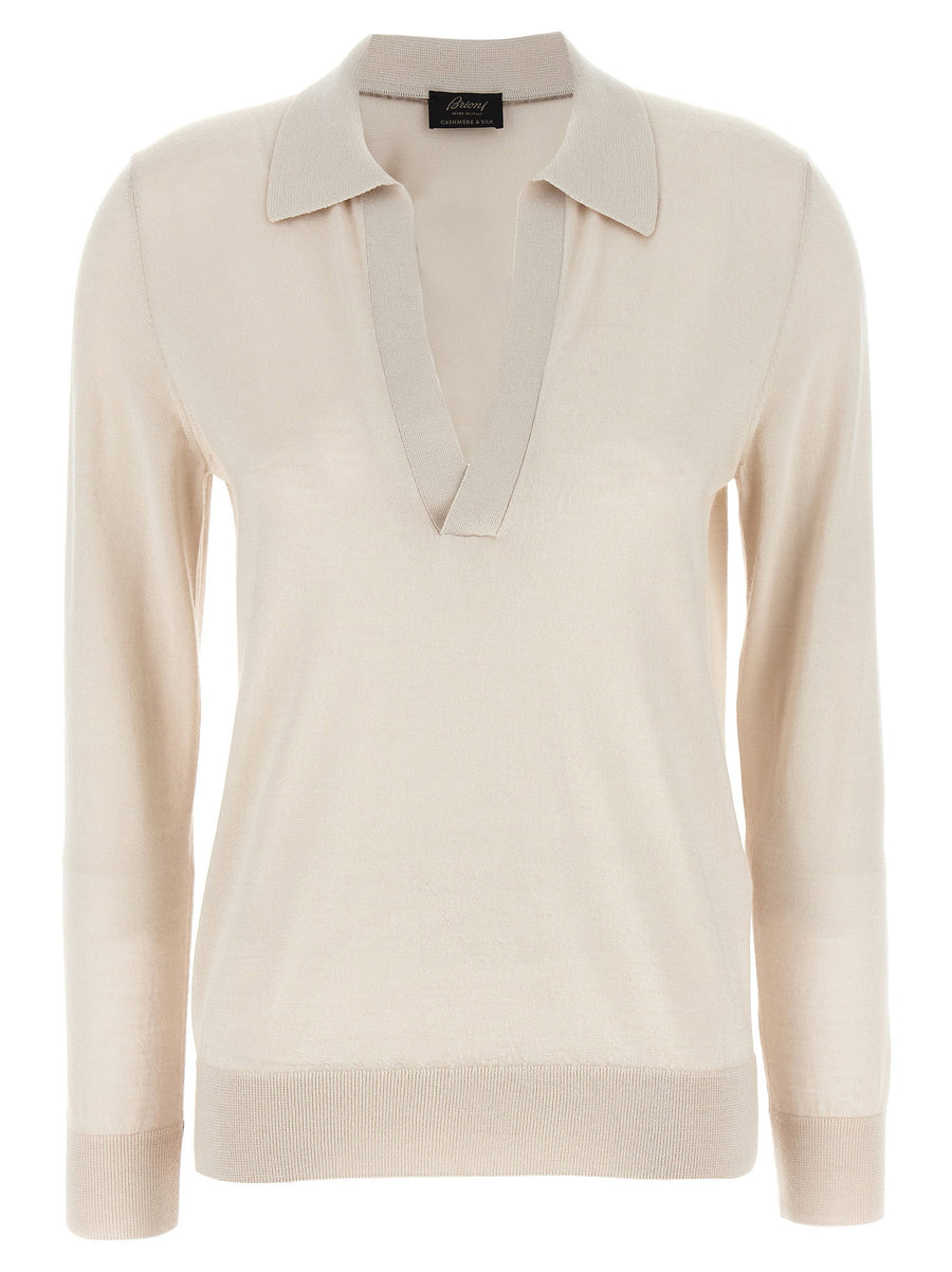 Brioni Cashmere and Silk Blend Polo Shirt — Cream