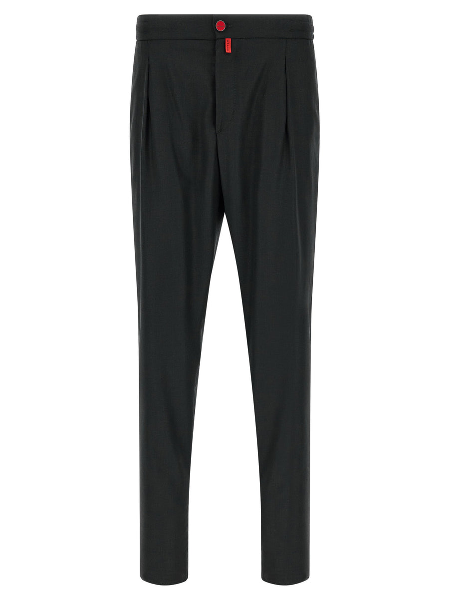 Kiton Pure Wool with Contrast Button Trousers — Black