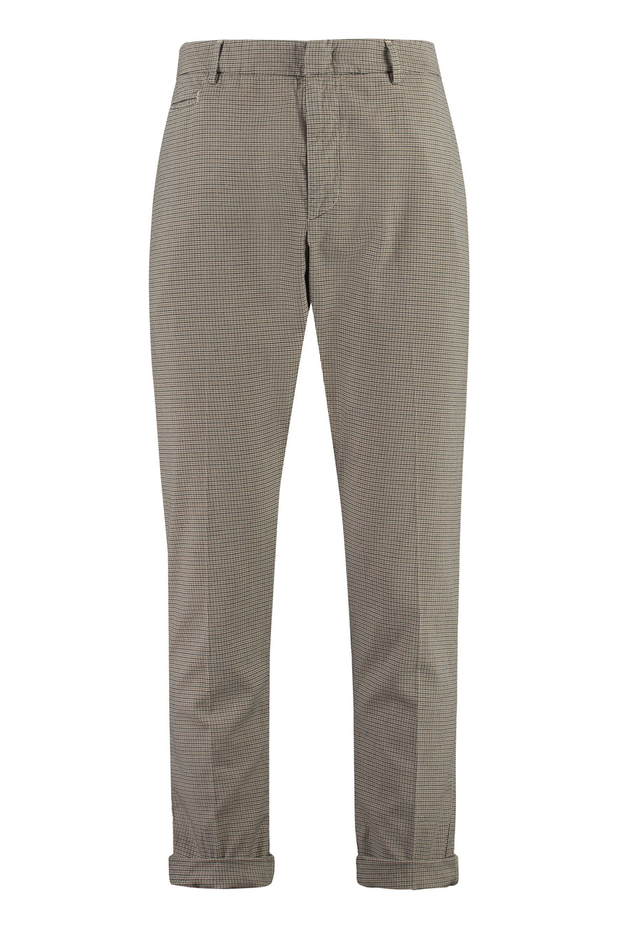 Checked Trousers With Roll-Up Ankle Cuffs Beige Lyocell Chinos
