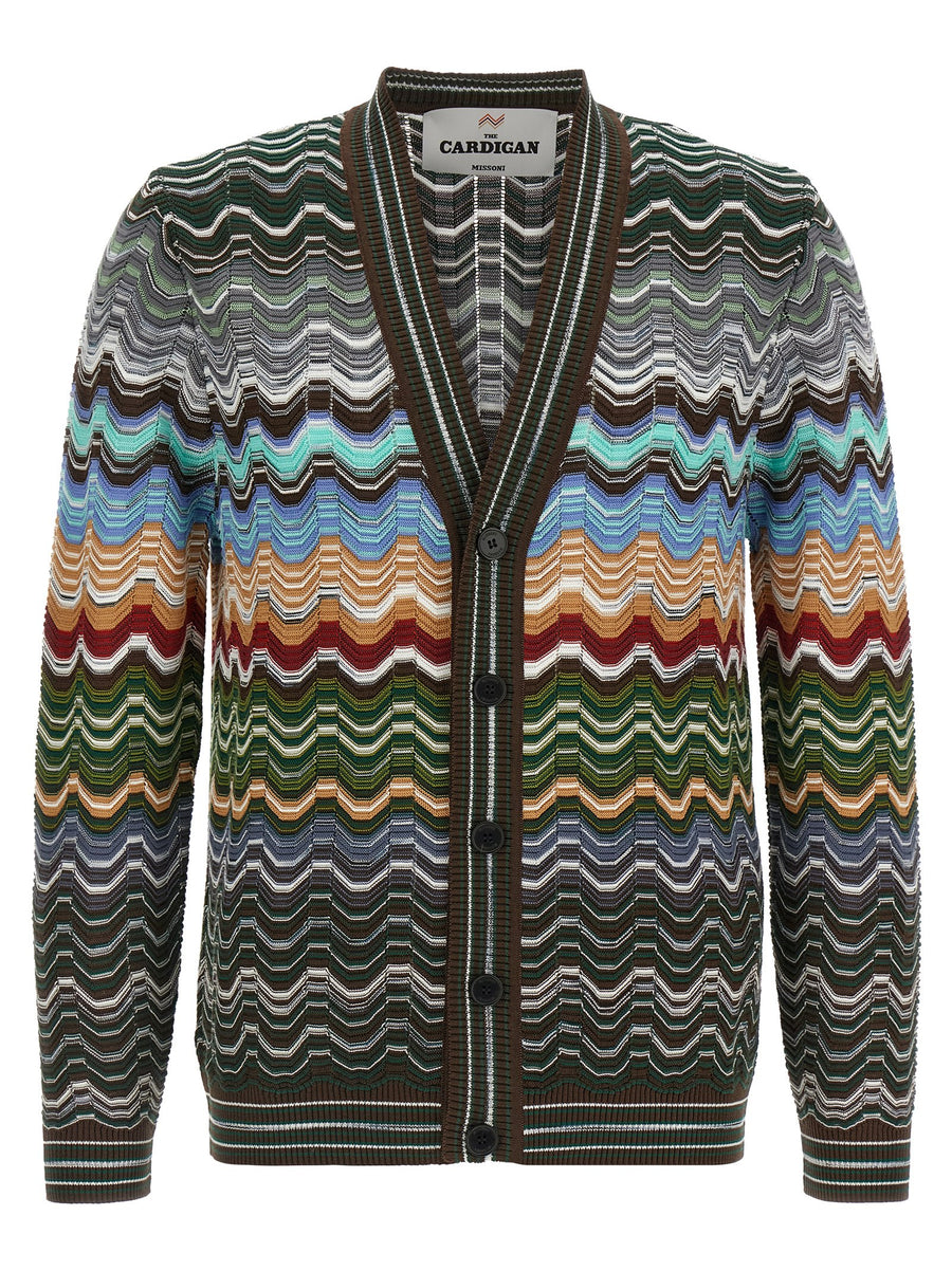 Missoni Chevron & Stripe Cardigan — Green
