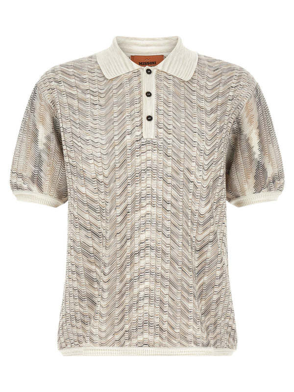Missoni Zigzag Knit Polo Shirt — Cream