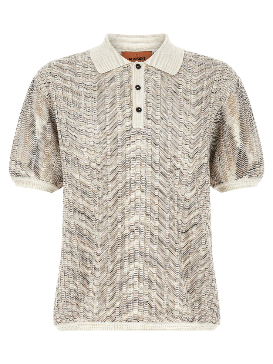 Missoni Zig-zag Knit Polo Shirt — Beige
