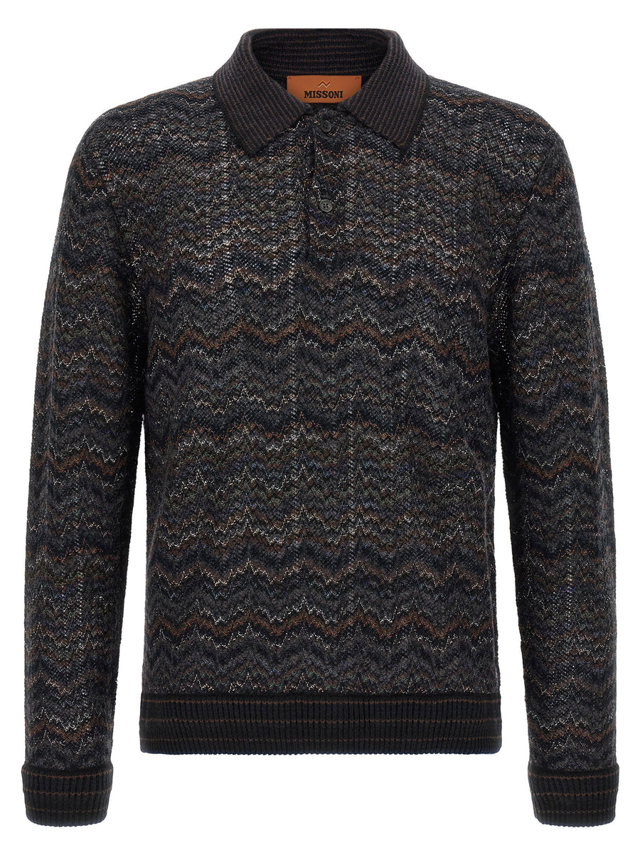 Missoni Zigzag-Knit Cashmere Blend Polo — Black