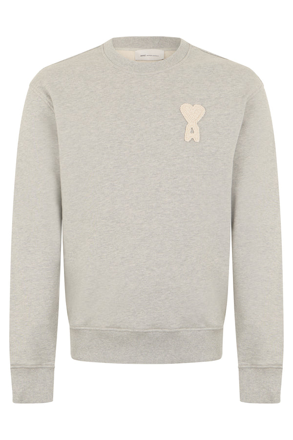 Sweatshirt With Embroidery Ash Grey Marl/white Cream Cotton Sweatshirts