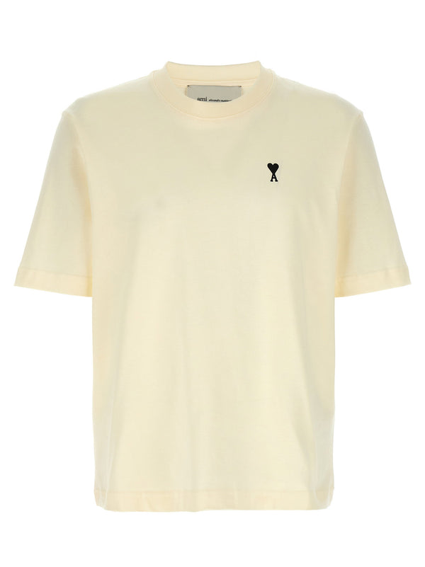 Ami Paris Logo-Embroidered Cotton Jersey T-shirt — cream