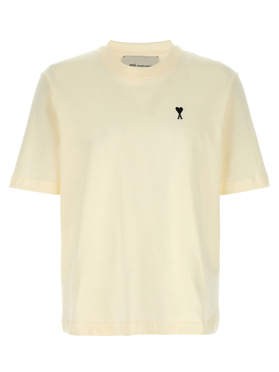 Ami Paris Logo-Embroidered T-Shirt — Cream