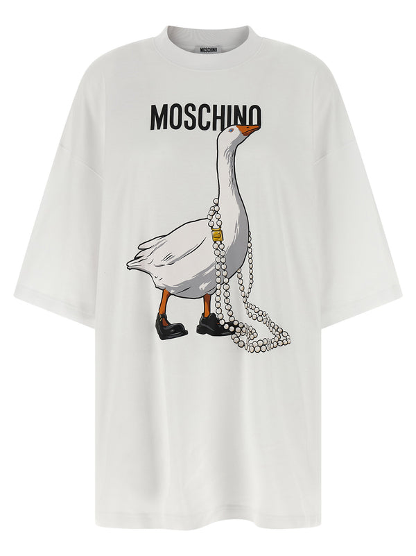 Moschino فستان بنقشة الإوز قطن فستان — أبيض