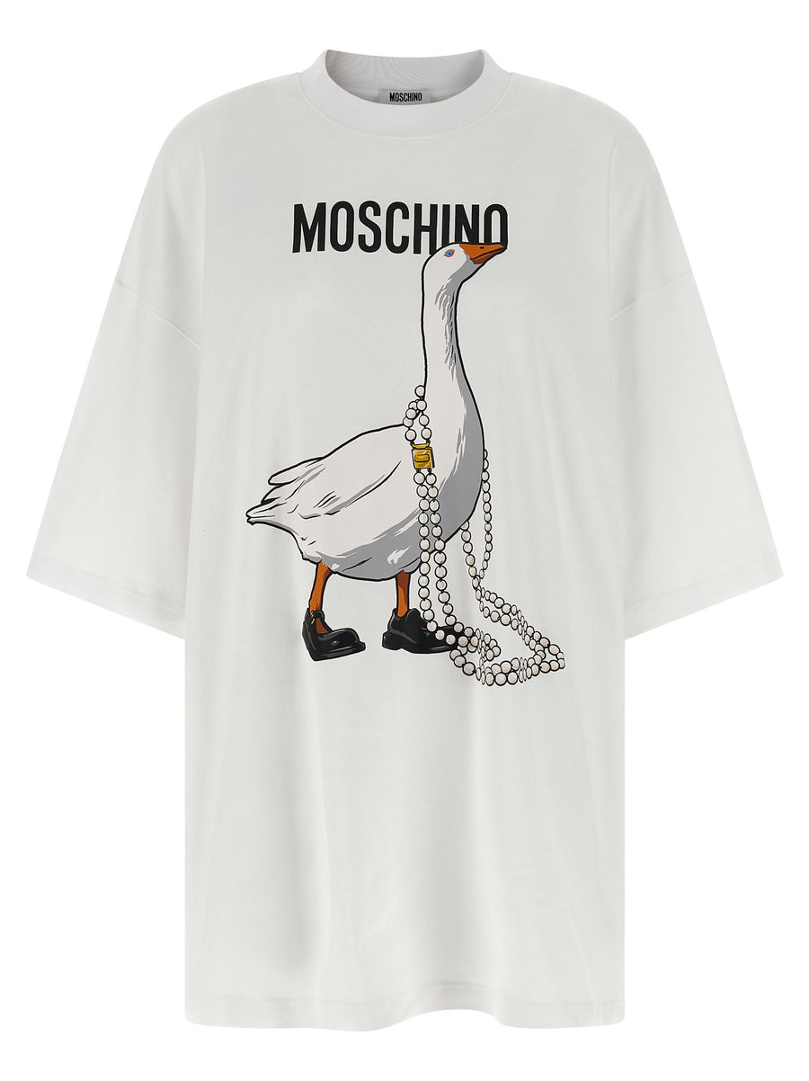 Moschino Goose-Print Cotton Dress — White